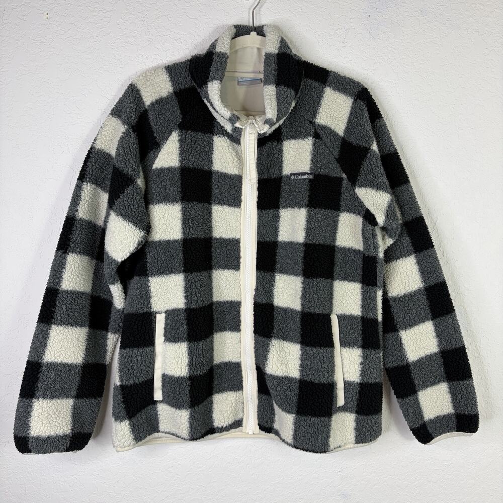 Columbia Buffalo Plaid Sherpa Jacket, lined, women's size L, full zip, winter